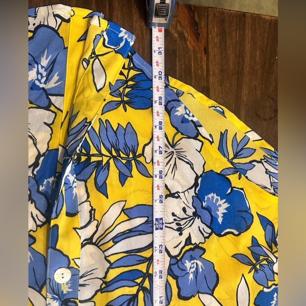 Ruby Rd. Blue & Yellow Tropical Floral Button Down Blouse XL - Picture 9 of 9